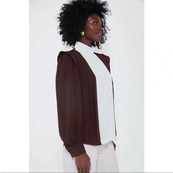 TUCKERNUCK X INDIA HICKS NEW Chocolate and Ivory Grove Blouse SMALL - Picture 3 of 5